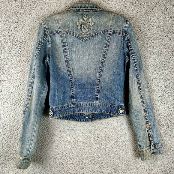 Vintage Y2K JLO Jennifer Lopez Denim Jean Jacket Embroidered Size Medium - Picture 2 of 5